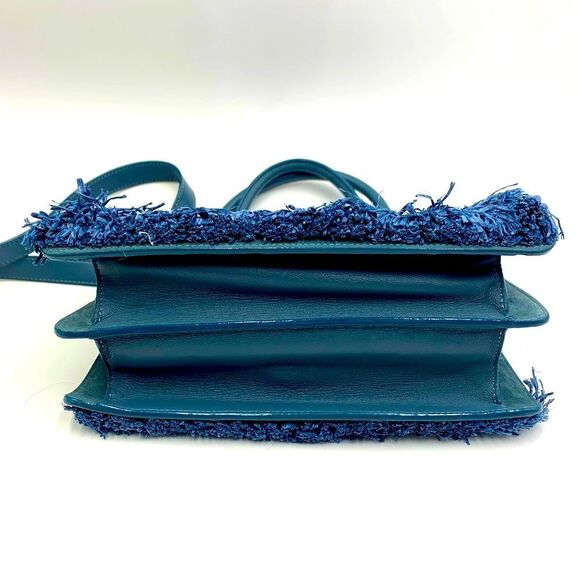 Auth Jimmy Choo Rebel Tote Raffia Suede Blue Dusk Front Clasp Handbag Preloved - Picture 11 of 14
